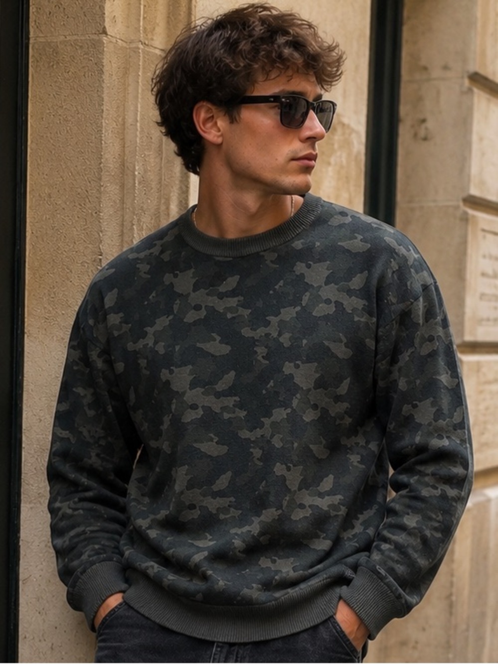 Threadbare Camo Crewneck Sweater | Size Medium 100% Cotton Streetwear Camouflage